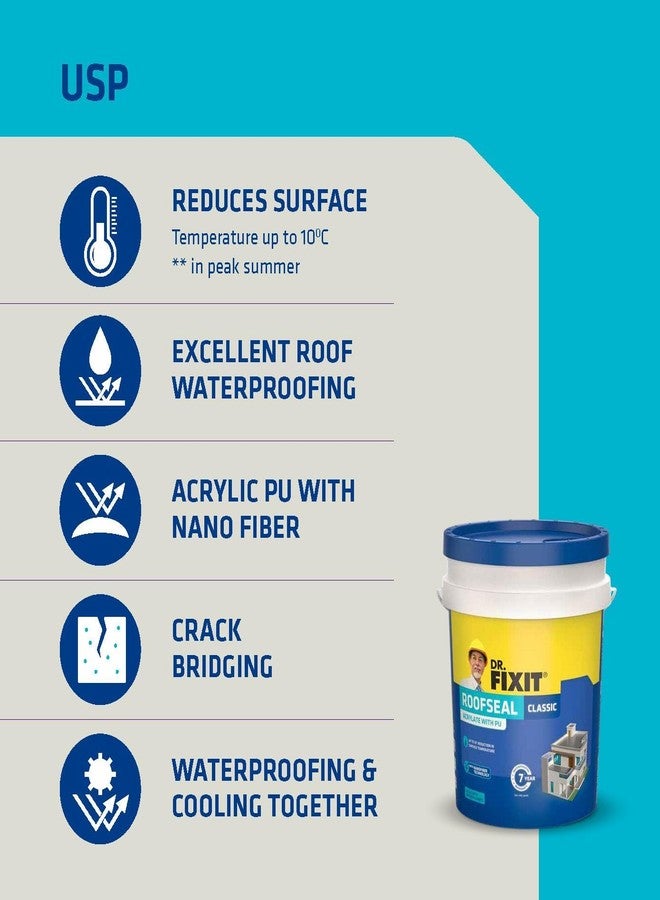DR. FIXIT Roofseal Classic 1 Ltr, DIY Waterproofing Repair Solution for Roof, Terrace of Homes, Stops Seepage, Reduces Temperature pack of 2 - Image 5
